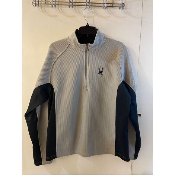 Spyder 1/4 zipper core ribbed sweater gray black large mens #64902 *READ - Picture 1 of 8